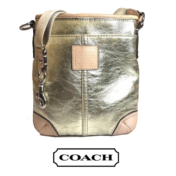 Coach Handbags - COACH Crossbody Mini Bag Pouch Gold Foil + Leather Trim